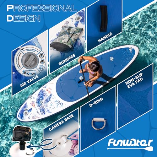 Image of FunWater 11' /10'6 inch Inflatable Stand Up Paddle Board with Premium SUP Paddleboard Accessories, Wide Stable Anti-Slip EVA Deck,Paddle Boards for Adults & Youth of All Skill Levels