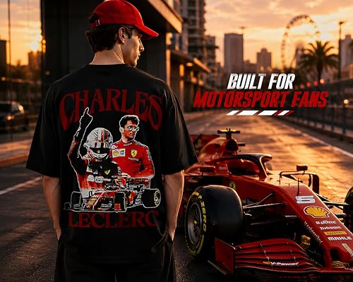 Image of Men's Cotton Oversized T-Shirt - Relaxed Fit Half Sleeve F1 Graphic Print Tee for Streetwear & Casual Outings - Black