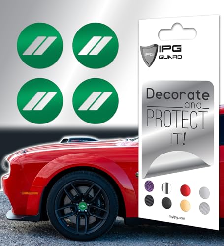 Image of IPG Compatible with Dodge Charger, Challenger, Durango (2017-2023) Wheel Center Cap Overlay Decal Sticker Wrap Kit - Hash Rhombus Design - Personalize Your Vehicle (Outer Logo, Reflective - Green)