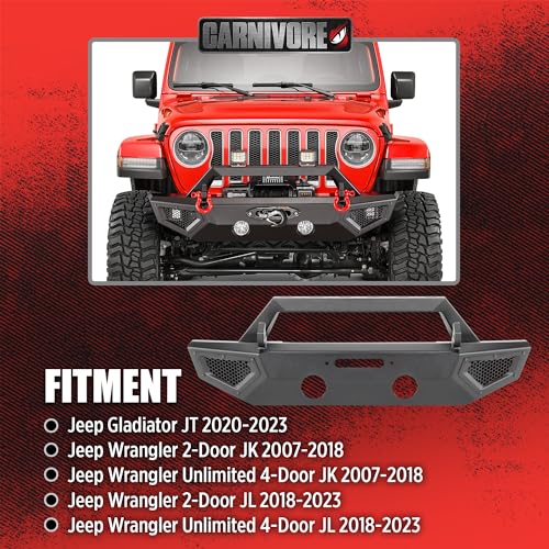 Image of Carnivore Mid Width Front Bumper - Jeep Wrangler JK, JL & Gladiator JT 2007-2023 Compatible, Fits Winches Up To 12,000 Lbs.