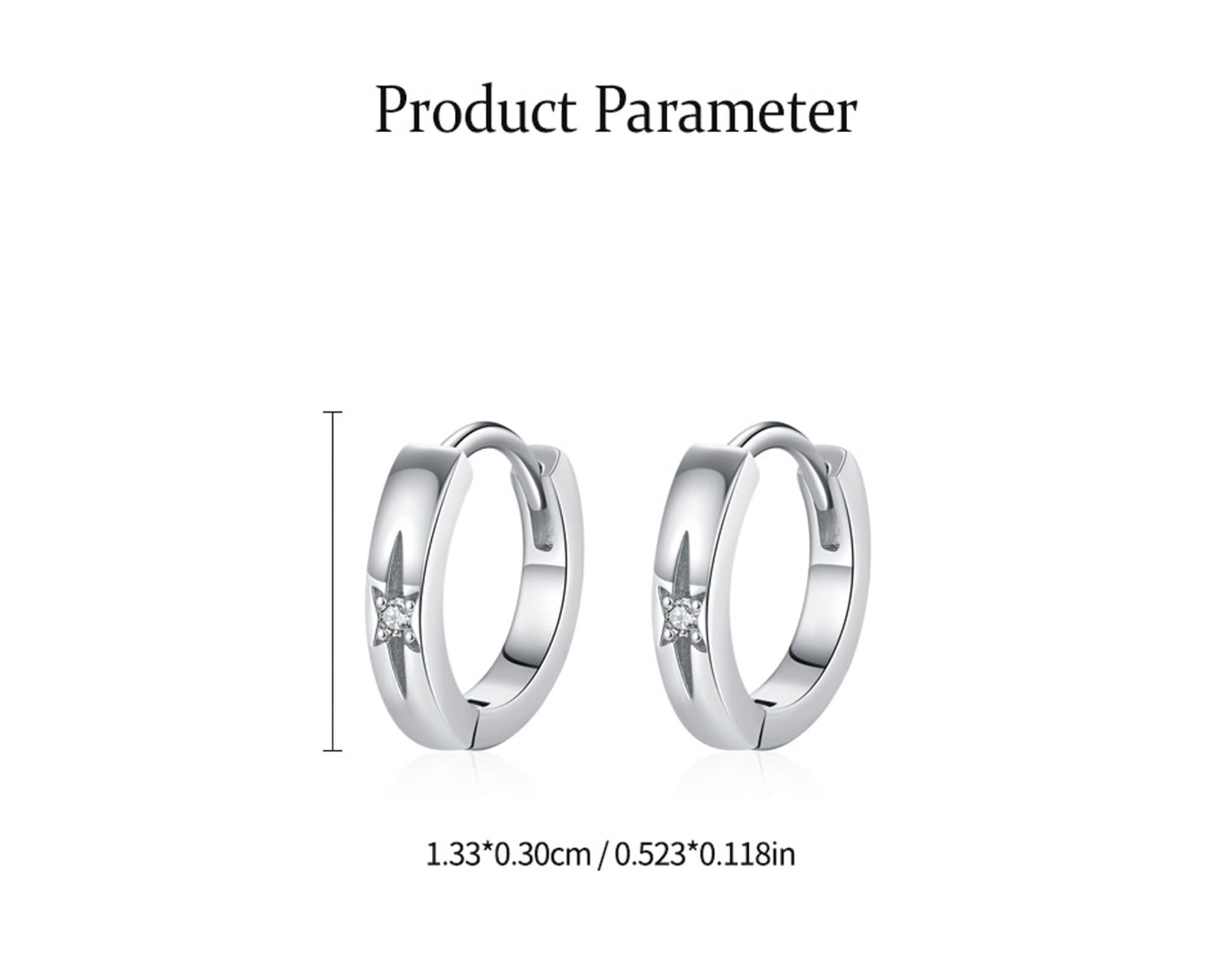 Pendientes de aro pequeños de oro real de 18 quilates para mujer, moissanita blanca, oro blanco de 9 K, 14 y 18 quilates, para uso diario, para mujer, ajuste de estrella
