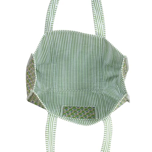Image of Cotton Tiger Block Print Tote Bag, Indian Handmade Shopping Shoulder Bag, Unisex Market Daily Use