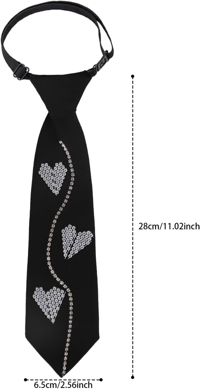 IPENNY Tie with sparkling rhinestones for Women, Pre-tied Adjustable Necktie for School Uniform Shirt Accessory Cosplay Party
