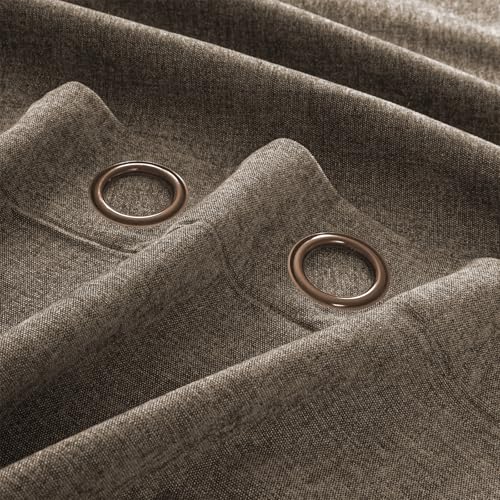 Image of 100% Blackout Curtains for Bedroom, Luxury Chenille Thermal Insulated Drapes for Living Room, Energy Saving Room Darkening 84 Inch Long Curtains, Grommet Top, 2 Panels, 52 inch W x 84 inch L, Brown