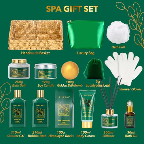 Image of Eucalyptus Spa Bath Gift Set, 15Pcs Premium Spa Gift Baskets for Women & Men