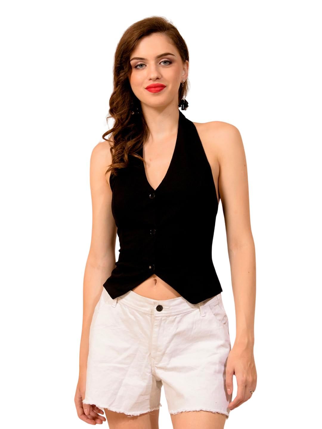 tandul Womens Black Solid Waistcoat - Cotton Blend Waistcoat (10198)-picture-35