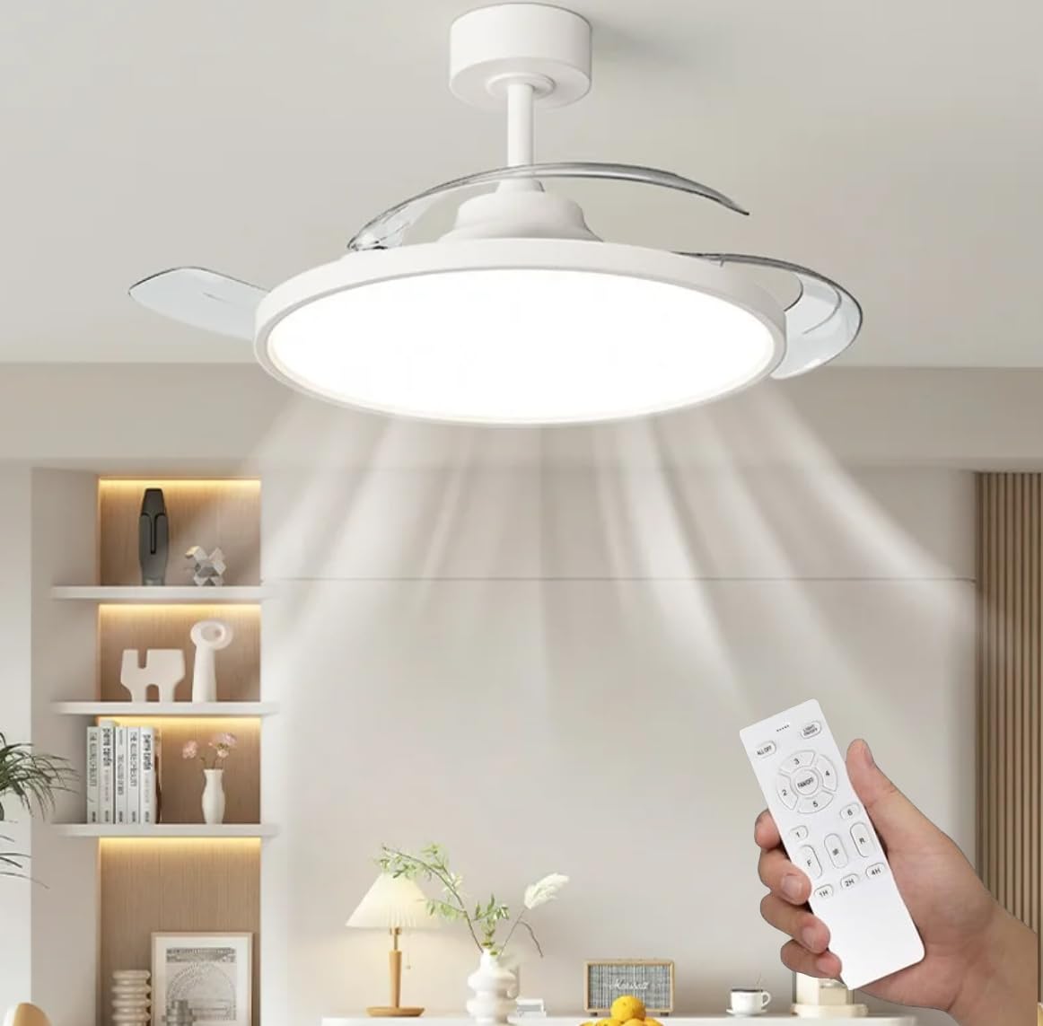 Dopa Dopastore Plafoniera Ventilatore da Soffitto Ultra Slim LED da 40W con Ventole a Scomparsa 6 Modalità Regolabili e Telecomando per Interno IP20