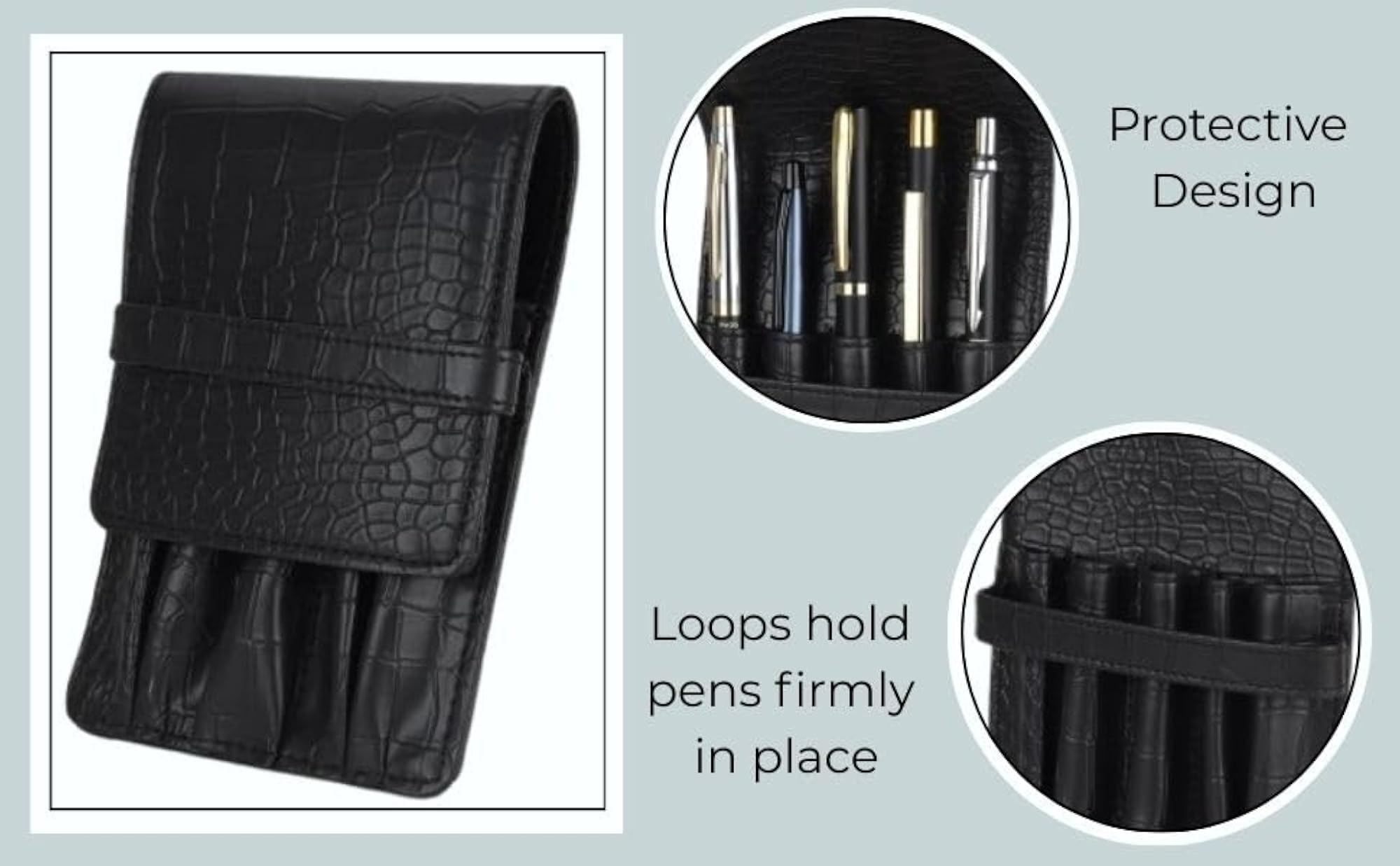 Faux Leather 5-Slot Pen Case with Secure Loop