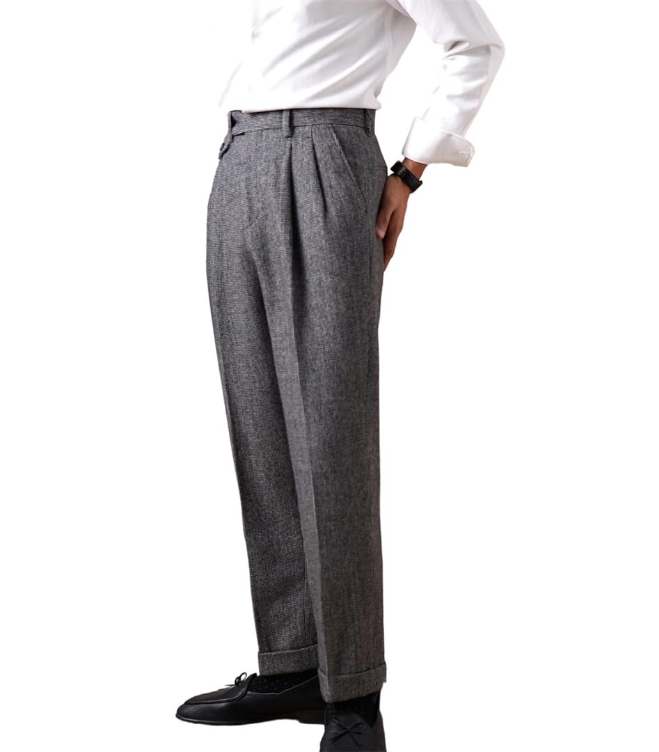 Mens Wool Blend Casual Dress Pants Double Pleat Straight Leg Comfortable and Warm for Business Winter Wear