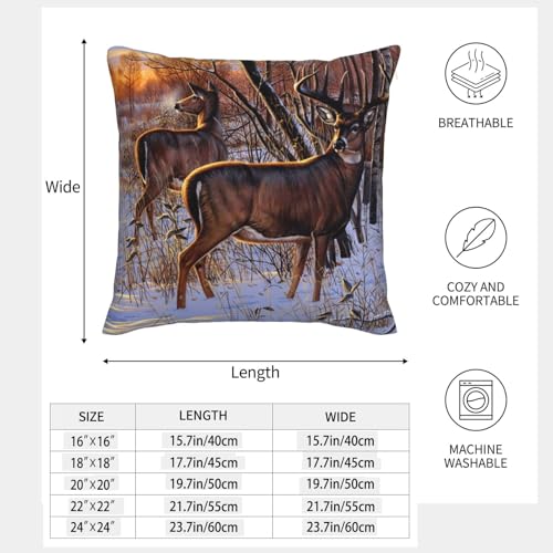 Housse de coussin imitation lin motif cerf déco lot de 2 - 5