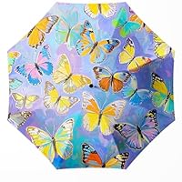 WSZYNDF Colourful Butterfly Pattern Umbrella, Small Travel Compact Automatic Animal Print Folding Umbrella for Rain and Wind, Portable UV Shade Sun Umbrella for Woman (MT68)