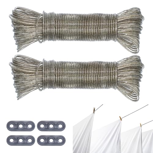 AIMEKE 2 Stück Wäscheleine mit Stahlkern 20 m Heavy Duty Extra Stark Wäscheleinen Reißfeste Wäscheleine mit 2 Spanner für Haushalt Garten Balkon Camping