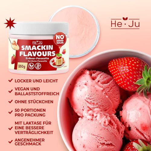 He-Ju Flavour Pulver Erdbeer Panna-Cotta 250g vegan, Strawberry Panacotta Geschmackspulver zum Süßen fast ohne Kalorien