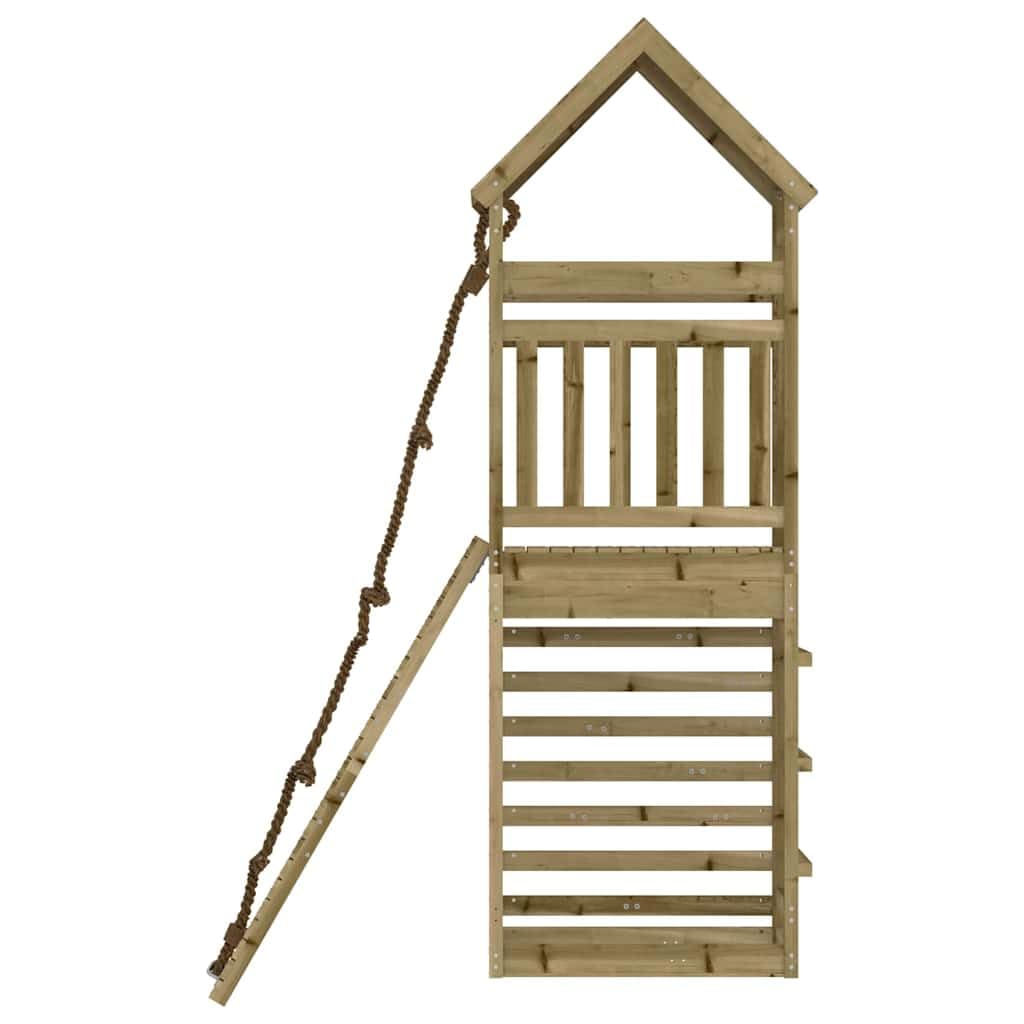 Torre da gioco con parete da arrampicata in legno di pino impregnato, piedistallo da 90 cm, box da arrampicata con sabbiera, corda e scala, per giardino, cortile e terrazza, per bambini da 3 a