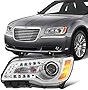 AKKON - Fits 2011-2014 Chrysler 300 Sedan Models LED Light Bar [Halogen Type] Chrome Bezel Projector Headlight Driver Left Side