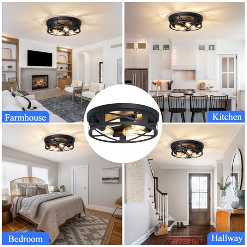 Image of SKEJAO Flush Mount Ceiling Light Fixture,Ceiling Light Fixture for Hallway, Black Hallway Light Fixtures Ceiling,Light Fixtures Ceiling Mount for Kitchen,Farmhouse,Hall (1 Pack) (13.98 inch)