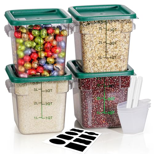 Image of 4QT 4PCS NSF Commercial Clear Food Storage Containers with Lids(GREEN)