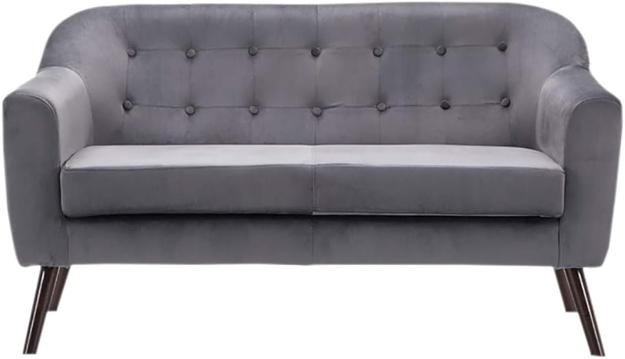 Warmiehomy Velvet Sofa 2 Seater Loveseat Button Tufted Double Couch Lounge Settee for Living Room Sitting Room Home (Grey)