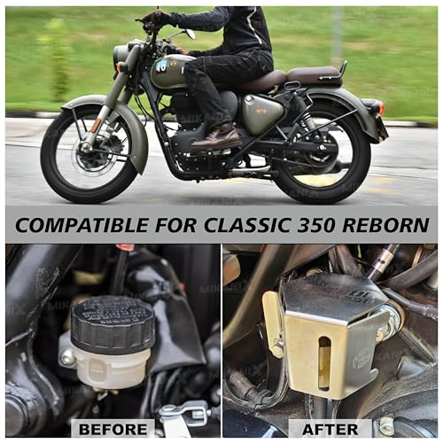 Image of MIKANIX Premium Classic 350 Be Reborn Next Gen Brake Oil Container Guard Compatible With /For Royal Enfield (Silver)