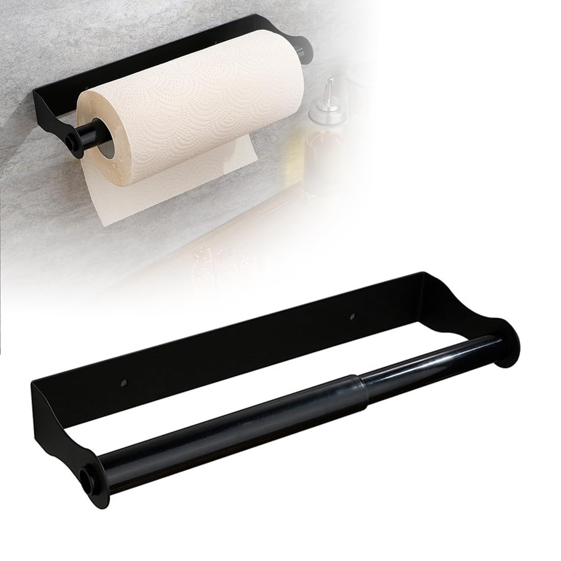 Porta Rotolo Da Cucina Adesivo Senza Fori WOHNHELD: Con Freno A Rullo Per Strappare Con Una Mano! Acciaio Inox Nero, Per Parete O Pensile