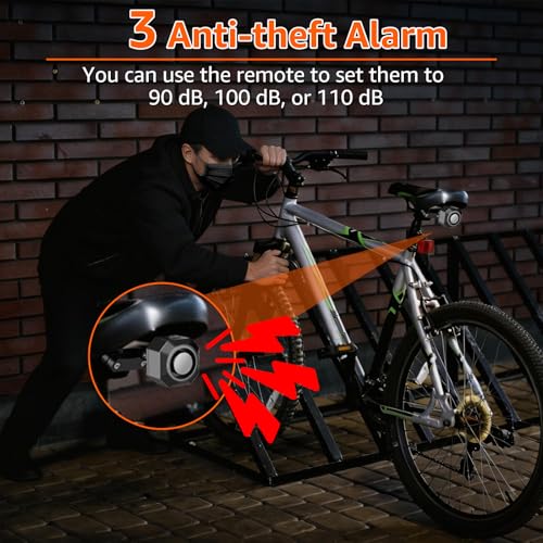Image of Cruxer Bike Alarm with Saddle Bracket, USB Rechargeable Wireless Anti-Theft Vibration Alarm, IP54 Waterproof, 110db Volume and Sensitivity Adjustable Sensor Burglar System with Remote
