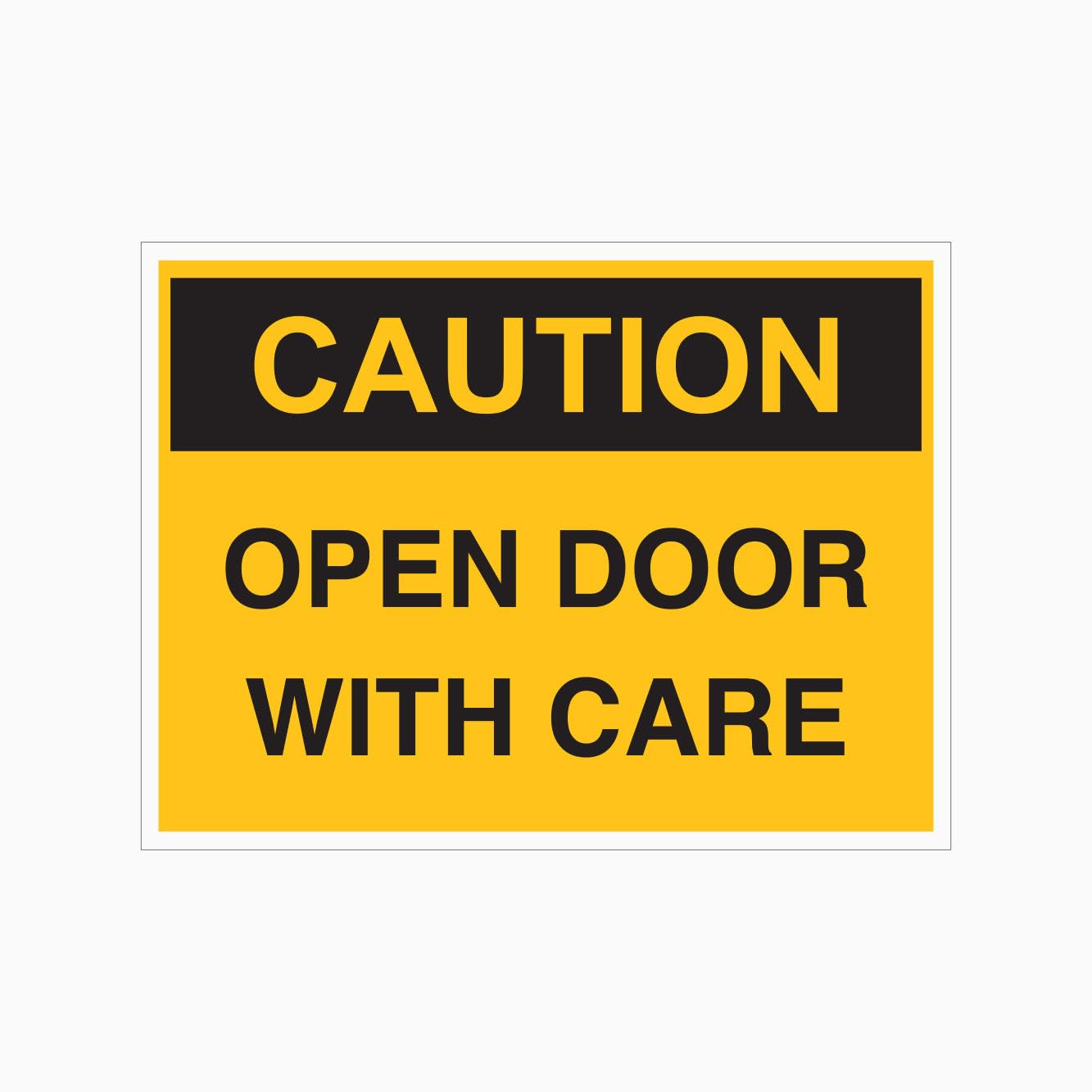 CAUTION OPEN DOOR WITH CARE Sign, 12x8 Inch Metal Tin Sign, Daily Reminder for Public Doors and Entrances