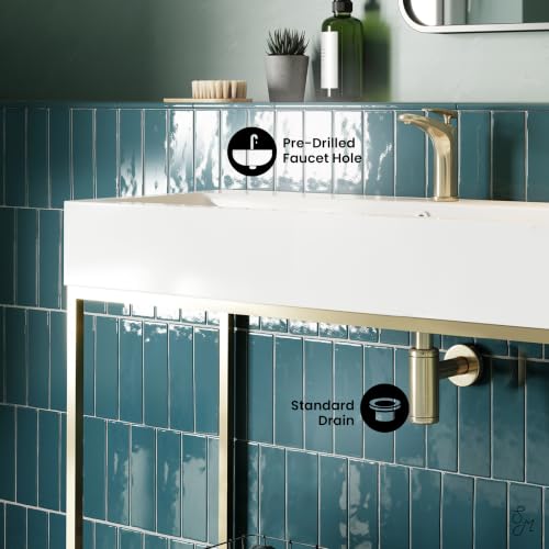 Image of Pierre 40 inch Open Shelf Gold Frame Freestanding Bathroom Vanity with Sink Top