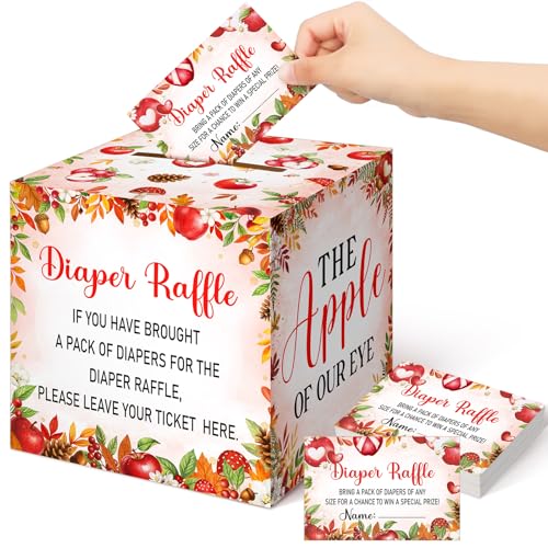 Image of Teling 51 Pieces Diaper Raffle Tickets with Card Box,Apple of Our Eye Style