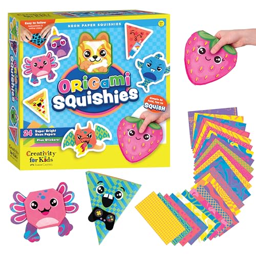 Creativity for Kids Origami Squishies Kit | Great Spring Crafts | Fold, Decorate & Squish 24 Bright Paper Creations | DIY Arts & Crafts for Kids to Build STEAM Skills & Creativity (Ages 7+)