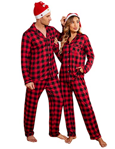 Ekouaer Christmas Family Matching Pajamas Long Sleeve Pj Set Festival Party Sleepwear with Button