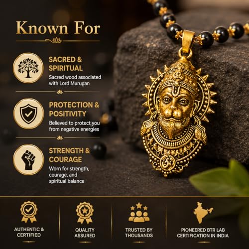 Image of Gold Plated Bajrangbali Karungali Necklace | Authentic Karungali Beads Mala for Spiritual Protection, Strength & Positivity | Handmade Necklace for Men & Women | Certification Included