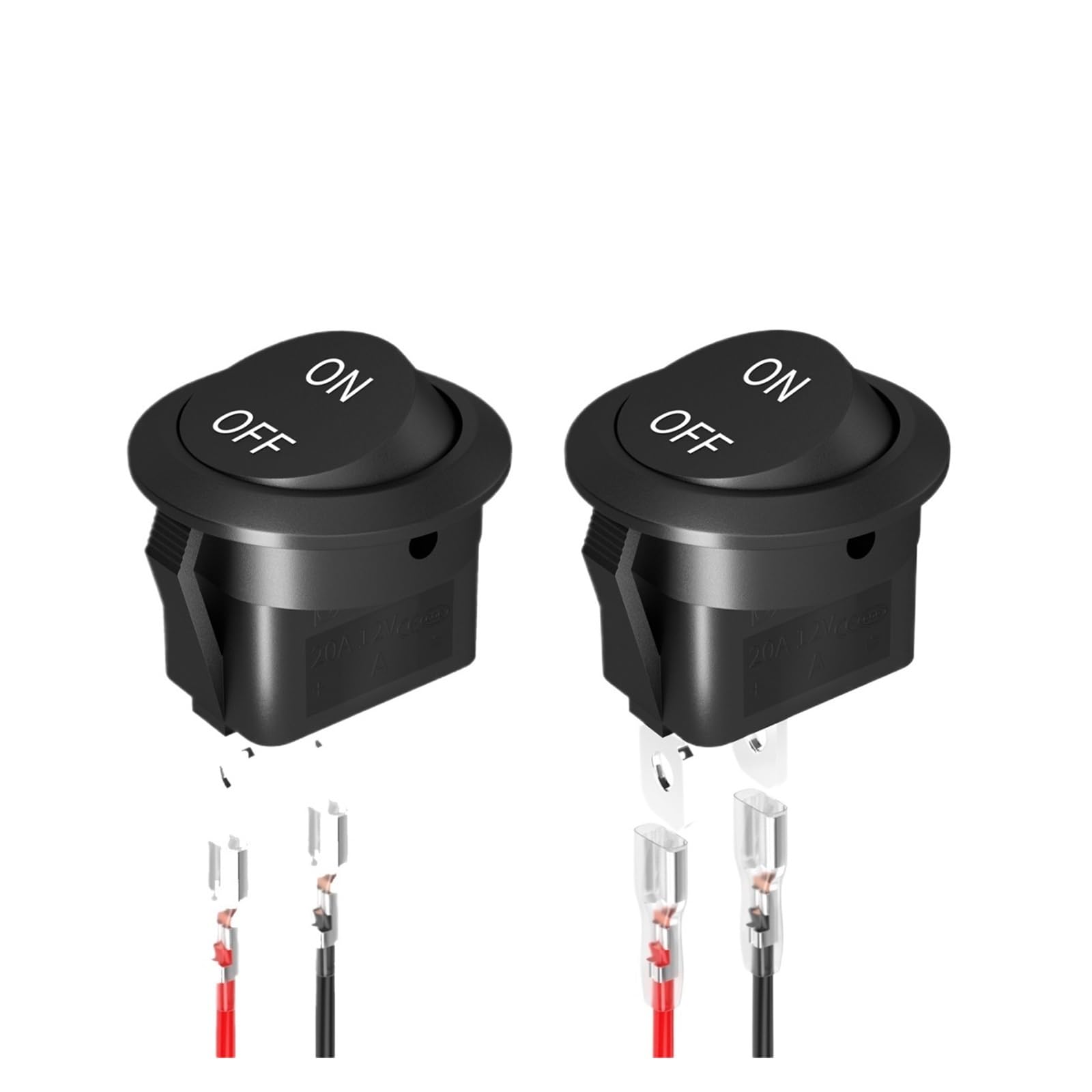 CYVXCPPGI 2PCS Round KCD1 Rocker Switch 12V ON Off Toggle Switch 2 Pin SPST 10A/125V 20MM with Wire for Auto Car Marine Boat