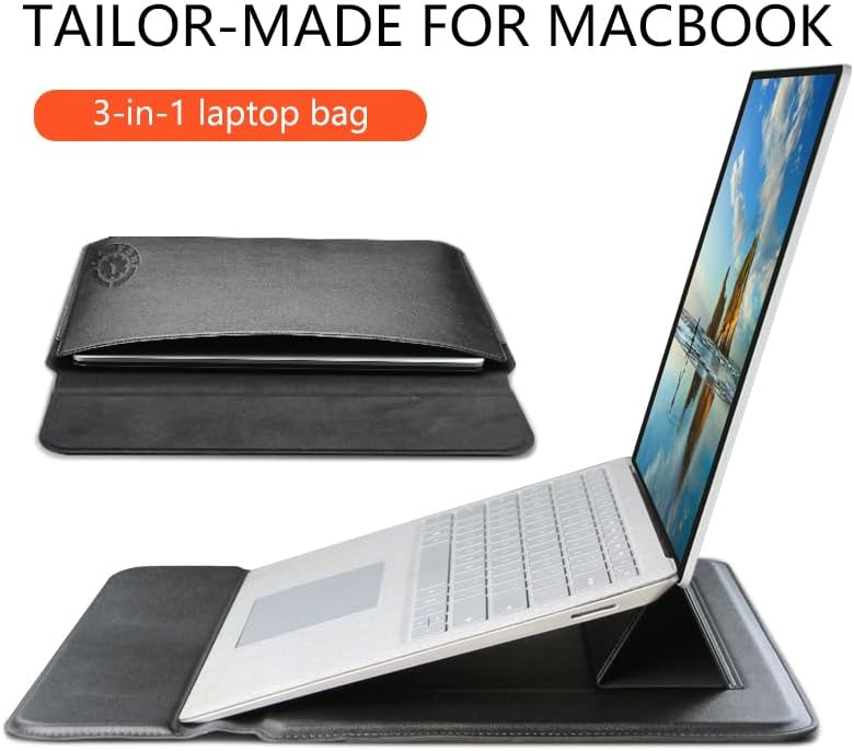 Color Silver Slim Laptop Sleeve PU Leather Case Water Shock Proof 14-15.6” Magnetic Closure Adjustable Stand Mouse Pad Lightweight Thin Fit Portable Notebook Lenovo 14 inspiron 15" NOT for 11-13.3" - Image 6
