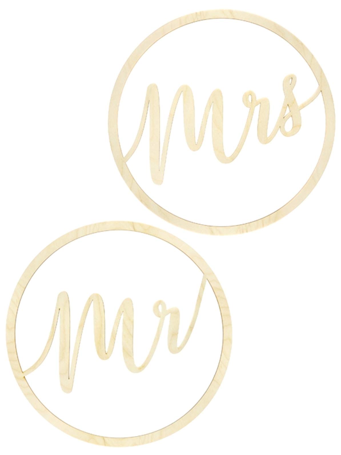 Wooden Hanging Decoration Mr & Mrs Wedding Chair Signs, Wooden Hoops, 38cm, Naturholz