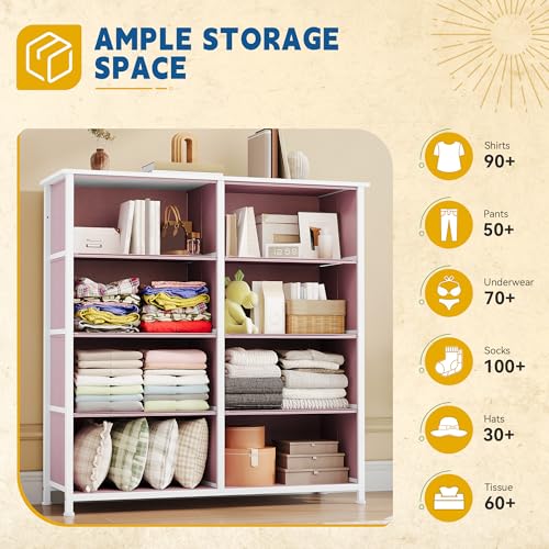 DWVO Fabric Dresser for Bedroom, Tall Storage with 8 Drawers, Pink Chest of Drawers, Storage Drawer Organizer for Closet (Begonia Pink)