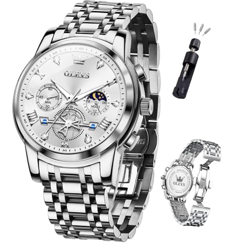 Image of OLEVS Watch Men Luxury Chronograph Stainless Steel Wrist Dress Waterproof Watch Quartz Analog Large Face Luminous