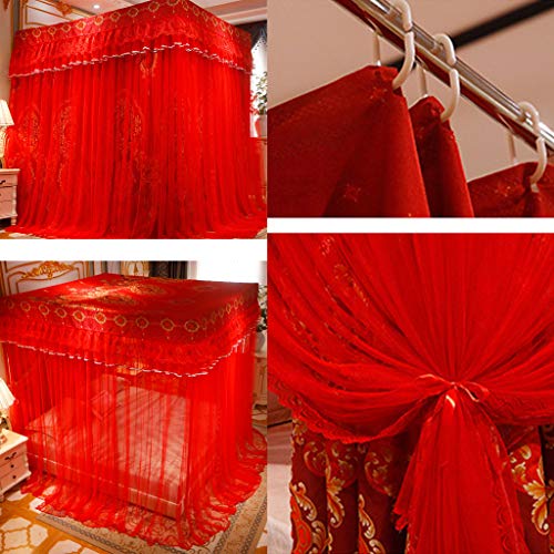 Roter romantischer 4-Eckpfosten Moskitonetz mit luxuriösem Betthimmel, Vorhang, Baldachin, 2-in-1 für Mädchen, Frauen, Erwachsene, Hochzeit, Schlafzimmer, Kinderzimmer, Bettdekoration (rotes