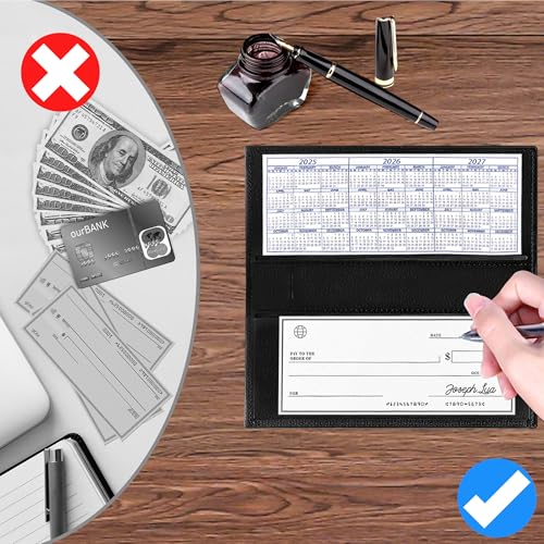 Image of CASMONAL Checkbook Cover for Women & Men, PU Leather Wallet RFID Blocking