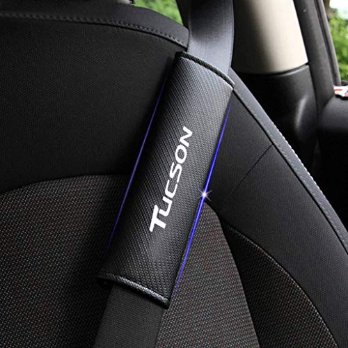 \t Fundas De Almohadillas para Cinturones De Seguridad para Coche para Hyundai Tucson, CojíN De CinturóN De Seguridad De Fibra De Carbono para NiñOs Adultos, con Logotipo