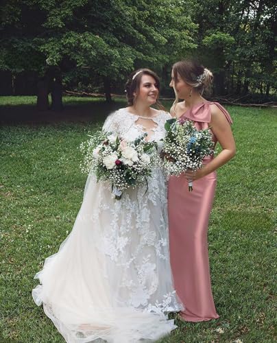 Image of Monvelli One Shoulder Mermaid Prom Dress with Bow 2026 Satin Long Back Split Bridesmaid Dresses Formal Evening Gowns