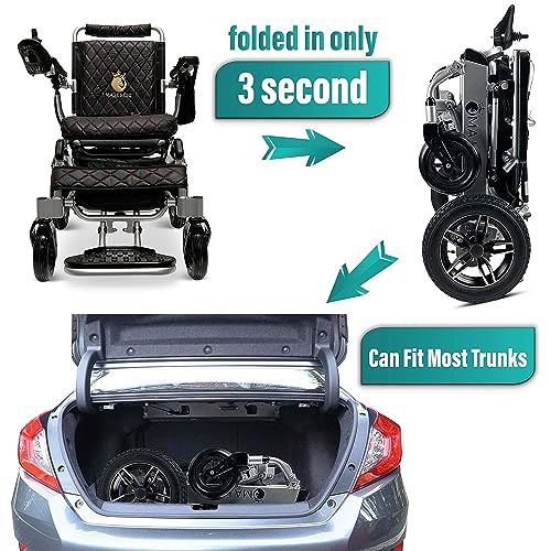 Malisa Electric Wheelchair For Adults, Portable All Terrain Lightweight Wheelchairs, Foldable Motorized Power Wheel Chair, Leather Seat (17.5" Seat) (Black, Silver Frame) #TOP1