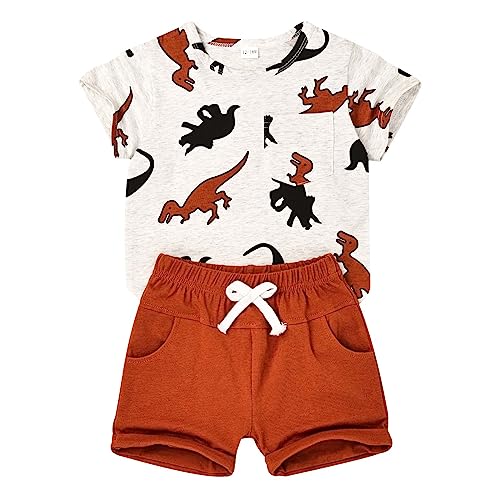 Baby Boy Clothes Toddler Boy Clothes Summer Outfits Dinosaur T-Shirt Pocket Short Pants Set 12 Months to 4 Years Old