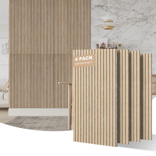Image of AKUMAX Extra-Thick 0.7 inch Wood Slat Acoustic Wall Panels, 4 Pack 47.2 inch x 23.6 inch, 31 ft, NRC 0.80 Sound Absorbing 3D Slat Wall Paneling with Real Wood Veneer, E0 MDF and PET Felt, Classic Oak