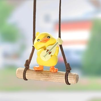 Rear View Mirror Hanging Accessories of Swinging Duck Cool Guitar Duck Swinging Car Interior Hanging Ornament Pendant Interior Rearview Mirror Decoration