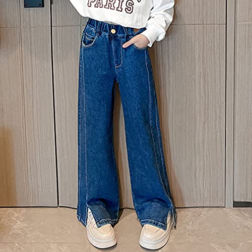 Calça jeans infantil feminina de verão com alça elástica cintura alta slim flare calças moda bebê tr