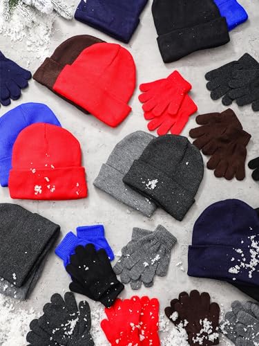 Image of Retisee 96 pcs Kids Winter Beanie and Gloves Set Knit Hat Bulk Unisex Magic Warm Gloves Cap for Boys Girls Homeless Gift(Multicolor)