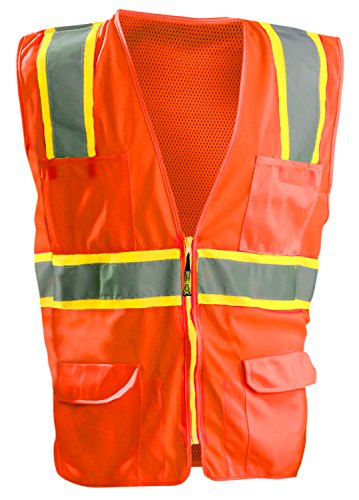 Image of OccuNomix LUX-ATRNSM-OM High Visibility Classic Mesh Two-Tone Zipper Surveyor Safety Vest, Class 2, 100% ANSI Polyester Tricot front and mesh back, Medium, Orange