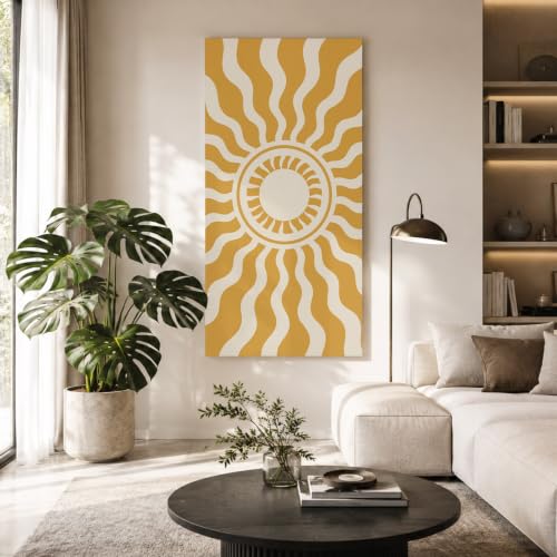 Yellow Beige Radiant Sun Canvas Wall Art for Living Room,