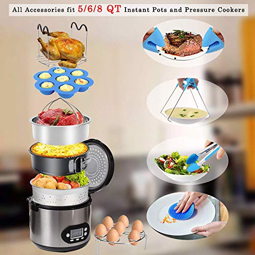 Instant Pot Accessories Set, 73 PCS Instant Pot Accessories Compatible with 5,6,8Qt - 60 Pcs Parchment Papers, 2 Steamer Baskets, Non-stick Springform Pan, Egg Rack, Egg Bites Mold, Kitchen Tong, Dish