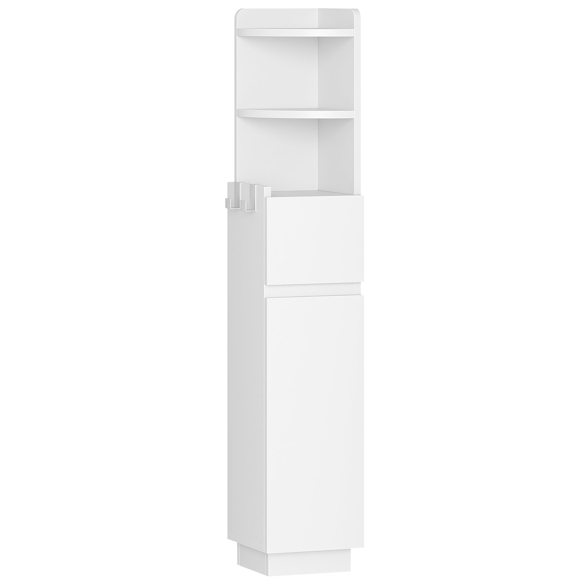 HEXCELEN Meuble de Salle de Bain, Armoire de Salle de Bain d'angle, Blanc | Armoire de Toilette, 20 x 20 x 98 cm, Étagères Réglables, 1 tiroir et 2 Compartiments Ouverts, Meuble Colonne sur Pied